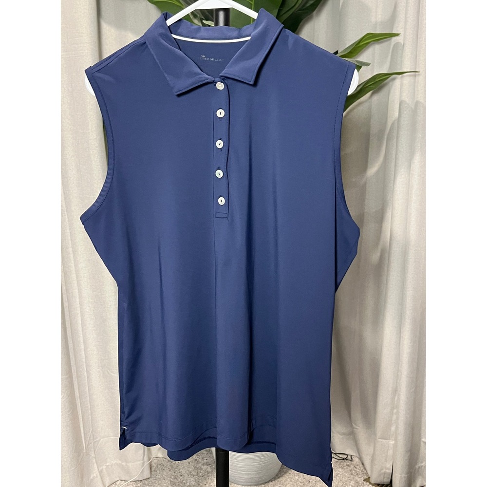Peter Millar Womens Sleeveless Golf Polo Shirt Navy Blue Performance XL